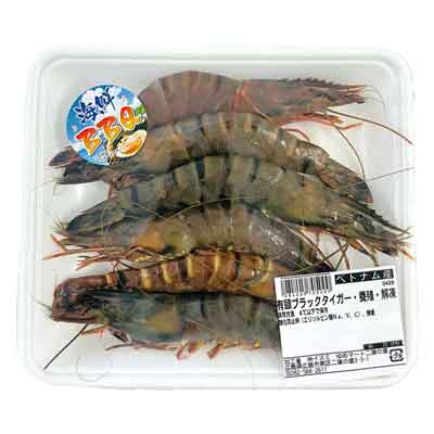 ベトナム産など　有頭ブラックタイガー （養殖・解凍）６尾