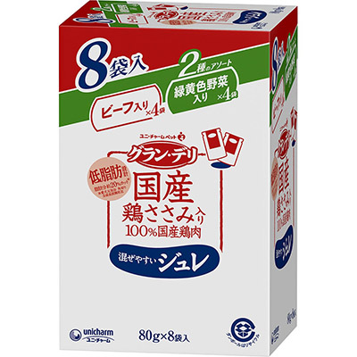 グラン・デリ　国産鶏ささみ　パウチ　混ぜやすいジュレ　ビーフ入り×４袋　緑黄色野菜入り×４袋