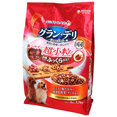 グラン・デリ ふっくら仕立て 成犬用ビーフ・鶏ささみ・緑黄色野菜・チーズ入り 超小粒 1.7kg