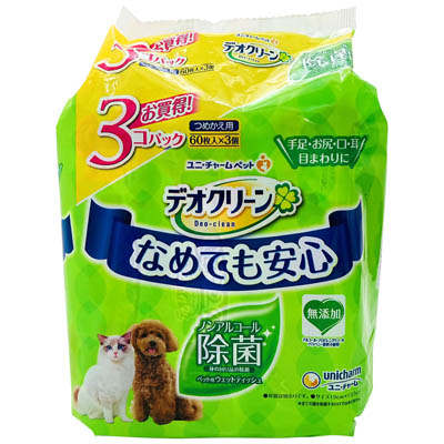 デオクリーン  ノンアルコール除菌ウェットティッシュ　つめかえ用　６０枚×３個
