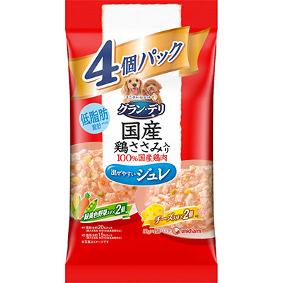 グラン・デリ　成犬用　国産鶏ささみ入り　混ぜやすいジュレ　緑黄色野菜入り×２個　チーズ入り×２個