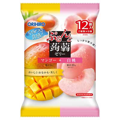 オリヒロ ぷるんと蒟蒻ゼリー マンゴー+白桃 12個