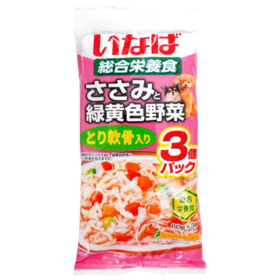 いなば　総合栄養食　ささみと緑黄色野菜　とり軟骨入り　60ｇｘ3個パック