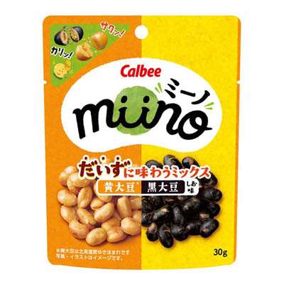 カルビー　miinoだいずに味わうミックス　黄大豆黒大豆　しお味