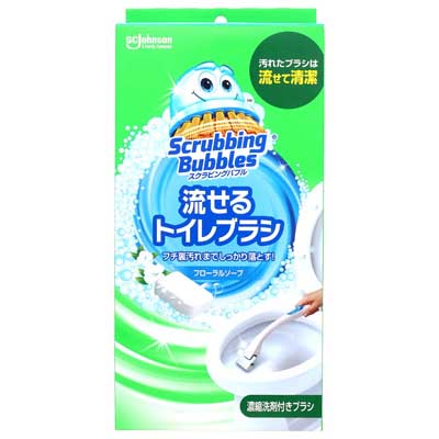スクラビングバブル 流せるトイレブラシ本体+替えブラシ付き フローラルソープ 1個