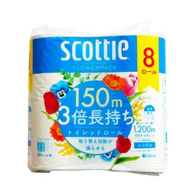 スコッティ　フラワーパック　3倍長持ち　シングル　　150ｍ×8ロール