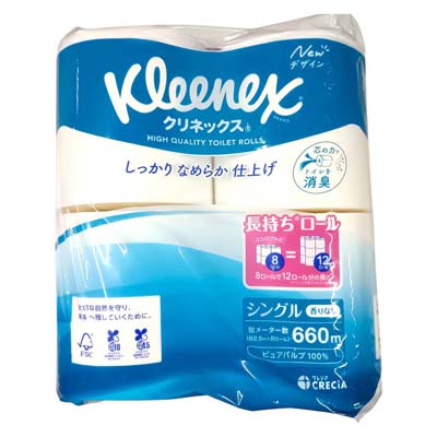 クリネックス　長持ちロール　無香料　シングル　82.5ｍ×8ロール