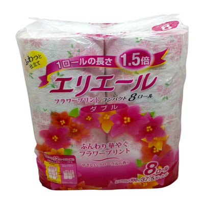 エリエール トイレットフラワープリントコンパクト ダブル 37.5m×8ロール