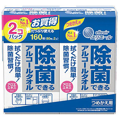 エリエール 除菌できるアルコールタオル つめかえ用 80枚×2コ