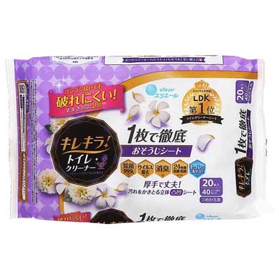 エリエール キレキラ!トイレクリーナー 1枚で徹底おそうじシート クリーンフローラルの香り つめかえ用 20枚入