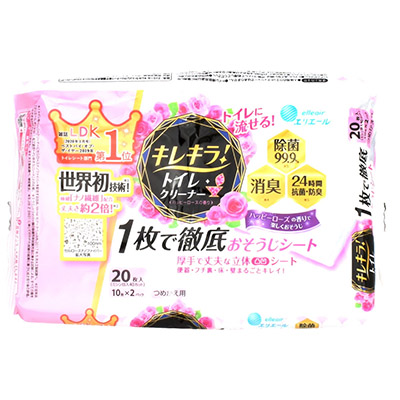 エリエール キレキラ! トイレクリーナー 1枚で徹底おそうじシート ハッピーローズの香り つめかえ用 10枚×2P