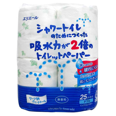 シャワートイレのためにつくった吸水力が2倍のトイレットぺーパー ダブル 4ロール