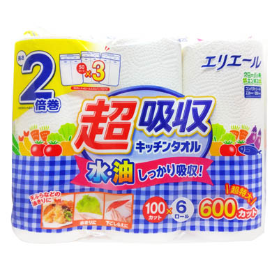 エリエール　超吸収キッチンタオル１００カット×6ロール