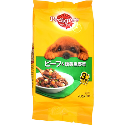 ペディグリー　成犬用　ビーフ&緑黄色野菜　70ｇ×３袋