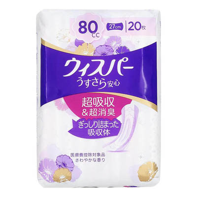 ウィスパー　うすさら安心超吸収＆超消臭　80cc　27cm　20枚
