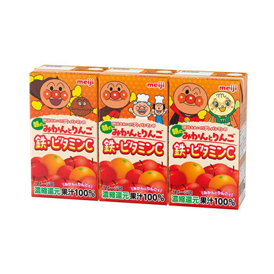 明治 それいけ!アンパンマンの朝のみかんとりんご鉄・ビタミンC 125ml×3本