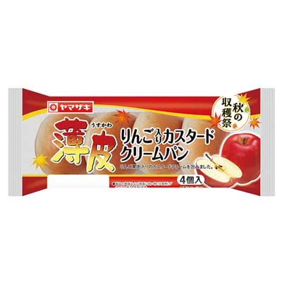ヤマザキ　薄皮りんご入りカスタードクリームパン　4個入