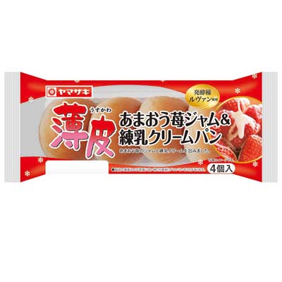 ヤマザキ　薄皮　あまおう苺ジャム＆練乳クリームパン　4個入