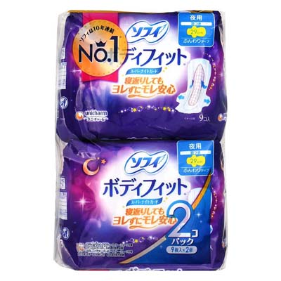 ユニ・チャーム ソフィボディフィット スーパーナイトガード 夜用羽つき29cm 9枚入×2個