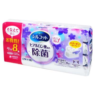 ユニ・チャーム　シルコット　アルコール除菌ウェットティッシュ　ヒアルロン酸配合　40枚入×8個