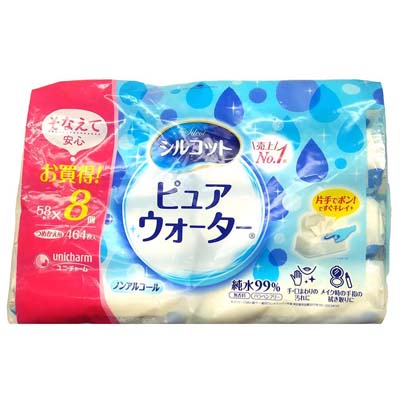 ユニ・チャーム シルコット ピュアウォーター ウェットティッシュ つめかえ用 58枚×8個