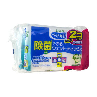 ライオン　ペットキレイ　除菌できるウェットティッシュ　80枚Ｘ2コパック