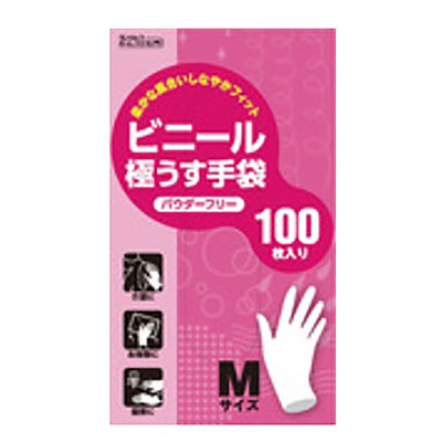 ダンロップ　ビニール極うす手袋　パウダーフリー　Mサイズ　100枚入り