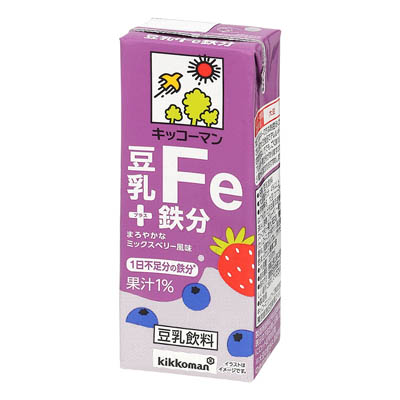 キッコーマン 豆乳+鉄分 まろやかなミックスベリー風味 200ml