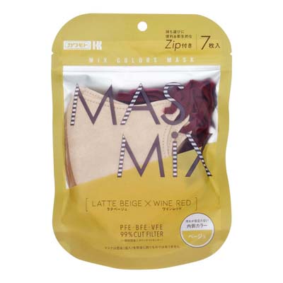 カワモト MASMiXマスク ラテベージュ×ワインレッド 7枚入