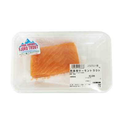 ◎【グラム売】ノルウェー産など　刺身用サーモントラウト（養殖・解凍） ※１２時以降の配送便より承ります。　約90ｇ